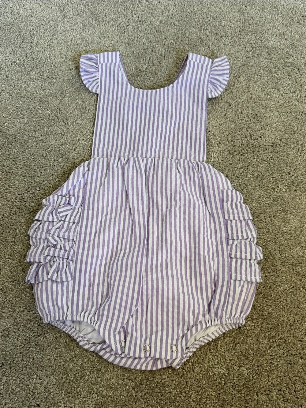 Lilac Stripe Ruffle Bubble Romper for Girls
